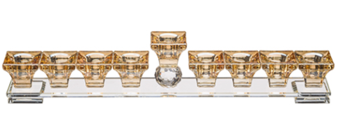 Hanoukia forme classique en crital bicolore transparent et teinté doré pour allumer à l'huile