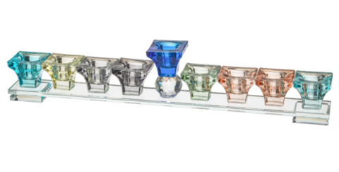 Hanoukia forme classique en crital bicolore transparent et teinté doré pour allumer à l'huile