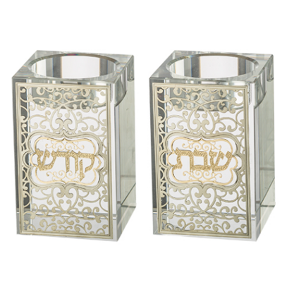 Bougeoirs en cristal de 8 cm design avec plaque decoupée au laser