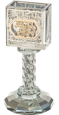 Support bougie Havdala en crystal avec déco plaque