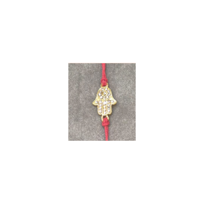 Bracelet fil rouge avec main dorée en rodium