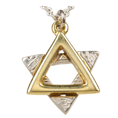 Pendentif Maguen David plaqué or et argent avec chaine en argent