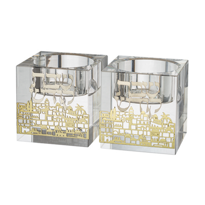 Bougeoirs en cristal avec plaque découpée en déco ville de Jérusalem 5 cm