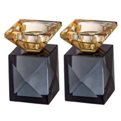 Bougeoirs en crystal teinté bleu de 9 cm de hauteur