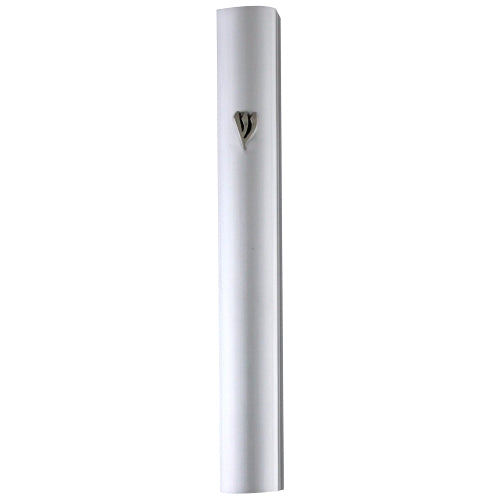 Boitier mezouzah circulaire en aluminium argentée 12 cm.