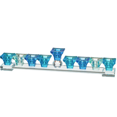 Hanoukia socle en cristal bleu pur allumage à l'huile