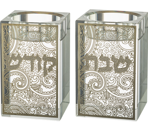 Bougeoirs en crystal de 8 cm design avec plaque decoupée au laser motif Jérusalem