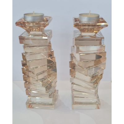 Bougeoirs en cristal teinté or de 19,5 cm de hauteur