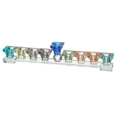 Hanoukia socle en cristal multicolore pour allumage à l'huile