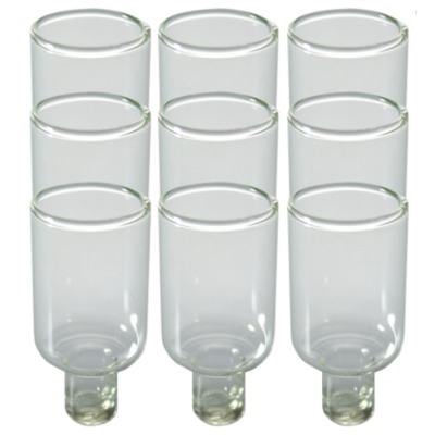 Pack de 9 fioles; dimensions: 4,6 cm haut. par 1,3 cm de diamètre à la base