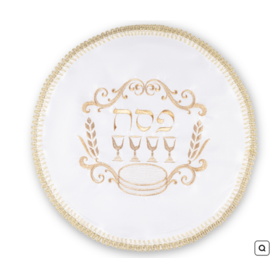Napperon 3 matsot pour Pessah en satin blanc et broderie dorée
